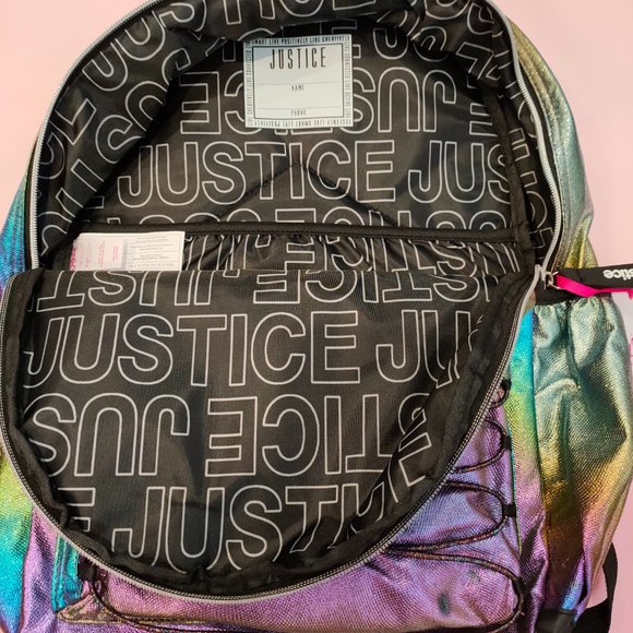 JUSTICE girls rainbow color sparkle backpack NWT - Picture 2 of 3